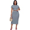 image:imageLYANER Womens 2 Piece Outfits Crew Neck Fringe Short Sleeve Crop Top and Tassel Trim Bodycon Midi Skirt SetDenim Blue