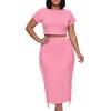 image:imageLYANER Womens 2 Piece Outfits Crew Neck Fringe Short Sleeve Crop Top and Tassel Trim Bodycon Midi Skirt SetDrak Pink