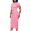 image:imageLYANER Womens 2 Piece Outfits Crew Neck Fringe Short Sleeve Crop Top and Tassel Trim Bodycon Midi Skirt SetDrak Pink