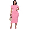 image:imageLYANER Womens 2 Piece Outfits Crew Neck Fringe Short Sleeve Crop Top and Tassel Trim Bodycon Midi Skirt SetDrak Pink