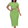 image:imageLYANER Womens 2 Piece Outfits Crew Neck Fringe Short Sleeve Crop Top and Tassel Trim Bodycon Midi Skirt SetGrass Green
