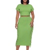 image:imageLYANER Womens 2 Piece Outfits Crew Neck Fringe Short Sleeve Crop Top and Tassel Trim Bodycon Midi Skirt SetGrass Green