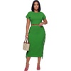 image:imageLYANER Womens 2 Piece Outfits Crew Neck Fringe Short Sleeve Crop Top and Tassel Trim Bodycon Midi Skirt SetGreen