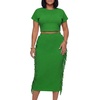image:imageLYANER Womens 2 Piece Outfits Crew Neck Fringe Short Sleeve Crop Top and Tassel Trim Bodycon Midi Skirt SetGreen