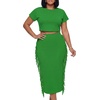 image:imageLYANER Womens 2 Piece Outfits Crew Neck Fringe Short Sleeve Crop Top and Tassel Trim Bodycon Midi Skirt SetGreen