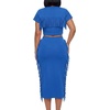 image:imageLYANER Womens 2 Piece Outfits Crew Neck Fringe Short Sleeve Crop Top and Tassel Trim Bodycon Midi Skirt SetLight Royal Blue