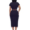 image:imageLYANER Womens 2 Piece Outfits Crew Neck Fringe Short Sleeve Crop Top and Tassel Trim Bodycon Midi Skirt SetNavy Blue