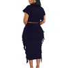 image:imageLYANER Womens 2 Piece Outfits Crew Neck Fringe Short Sleeve Crop Top and Tassel Trim Bodycon Midi Skirt SetNavy Blue