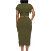 image:imageLYANER Womens 2 Piece Outfits Crew Neck Fringe Short Sleeve Crop Top and Tassel Trim Bodycon Midi Skirt SetSolid Army Green