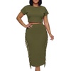 image:imageLYANER Womens 2 Piece Outfits Crew Neck Fringe Short Sleeve Crop Top and Tassel Trim Bodycon Midi Skirt SetSolid Army Green