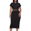 image:imageLYANER Womens 2 Piece Outfits Crew Neck Fringe Short Sleeve Crop Top and Tassel Trim Bodycon Midi Skirt SetSolid Black