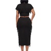 image:imageLYANER Womens 2 Piece Outfits Crew Neck Fringe Short Sleeve Crop Top and Tassel Trim Bodycon Midi Skirt SetSolid Black