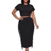 image:imageLYANER Womens 2 Piece Outfits Crew Neck Fringe Short Sleeve Crop Top and Tassel Trim Bodycon Midi Skirt SetSolid Black