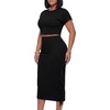 image:imageLYANER Womens 2 Piece Outfits Crew Neck Fringe Short Sleeve Crop Top and Tassel Trim Bodycon Midi Skirt SetSolid Black