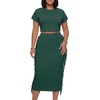 image:imageLYANER Womens 2 Piece Outfits Crew Neck Fringe Short Sleeve Crop Top and Tassel Trim Bodycon Midi Skirt SetSolid Dark Green