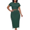 image:imageLYANER Womens 2 Piece Outfits Crew Neck Fringe Short Sleeve Crop Top and Tassel Trim Bodycon Midi Skirt SetSolid Dark Green