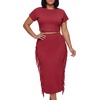 image:imageLYANER Womens 2 Piece Outfits Crew Neck Fringe Short Sleeve Crop Top and Tassel Trim Bodycon Midi Skirt SetWine Red