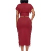 image:imageLYANER Womens 2 Piece Outfits Crew Neck Fringe Short Sleeve Crop Top and Tassel Trim Bodycon Midi Skirt SetWine Red