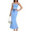 image:imageLYANER Womens 2 Piece Outfits Going Out Sexy Sleeveless Crop Top and Drawstring Bodycon Maxi Skirt SetsLight Blue