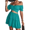 image:imageLYANER Womens 2 Piece Outfits Off Shoulder Tie Up Back Crop Top and Mini Skirt Set Lake Blue XSmall