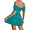 image:imageLYANER Womens 2 Piece Outfits Off Shoulder Tie Up Back Crop Top and Mini Skirt Set Lake Blue XSmall