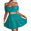 image:imageLYANER Womens 2 Piece Outfits Off Shoulder Tie Up Back Crop Top and Mini Skirt Set Lake Blue XSmall