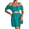 image:imageLYANER Womens 2 Piece Outfits Off Shoulder Tie Up Back Crop Top and Mini Skirt Set Lake Blue XSmall
