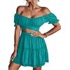 image:imageLYANER Womens 2 Piece Outfits Off Shoulder Tie Up Back Crop Top and Mini Skirt Set Lake Blue XSmall