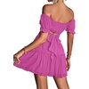 image:imageLYANER Womens 2 Piece Outfits Off Shoulder Tie Up Back Crop Top and Mini Skirt Set Solid Lavender XSmall