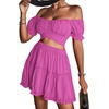 image:imageLYANER Womens 2 Piece Outfits Off Shoulder Tie Up Back Crop Top and Mini Skirt Set Solid Lavender XSmall