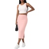 image:imageLYANER Womens 2 Piece Outfits Round Neck Crop Top and High Waisted Skirt Sets SuitPink