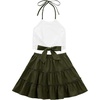 image:imageLYANER Womens 2 Piece Sets Summer Lace Halter Cami Crop Top and Mini Skirt Set Vacation Beach OutfitsArmy Green