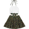image:imageLYANER Womens 2 Piece Sets Summer Lace Halter Cami Crop Top and Mini Skirt Set Vacation Beach OutfitsBlack Floral