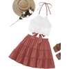 image:imageLYANER Womens 2 Piece Sets Summer Lace Halter Cami Crop Top and Mini Skirt Set Vacation Beach OutfitsCoral Red