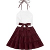image:imageLYANER Womens 2 Piece Sets Summer Lace Halter Cami Crop Top and Mini Skirt Set Vacation Beach OutfitsDark Red
