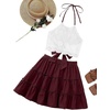image:imageLYANER Womens 2 Piece Sets Summer Lace Halter Cami Crop Top and Mini Skirt Set Vacation Beach OutfitsDark Red