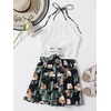 image:imageLYANER Womens 2 Piece Sets Summer Lace Halter Cami Crop Top and Mini Skirt Set Vacation Beach OutfitsGreen2