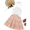 image:imageLYANER Womens 2 Piece Sets Summer Lace Halter Cami Crop Top and Mini Skirt Set Vacation Beach OutfitsLight Pink Floral
