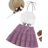 image:imageLYANER Womens 2 Piece Sets Summer Lace Halter Cami Crop Top and Mini Skirt Set Vacation Beach OutfitsLilac