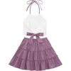 image:imageLYANER Womens 2 Piece Sets Summer Lace Halter Cami Crop Top and Mini Skirt Set Vacation Beach OutfitsLilac