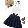 image:imageLYANER Womens 2 Piece Sets Summer Lace Halter Cami Crop Top and Mini Skirt Set Vacation Beach OutfitsNavy Blue