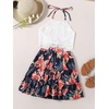 image:imageLYANER Womens 2 Piece Sets Summer Lace Halter Cami Crop Top and Mini Skirt Set Vacation Beach OutfitsNavy1