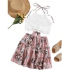 image:imageLYANER Womens 2 Piece Sets Summer Lace Halter Cami Crop Top and Mini Skirt Set Vacation Beach OutfitsPink