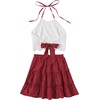 image:imageLYANER Womens 2 Piece Sets Summer Lace Halter Cami Crop Top and Mini Skirt Set Vacation Beach OutfitsRed