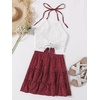 image:imageLYANER Womens 2 Piece Sets Summer Lace Halter Cami Crop Top and Mini Skirt Set Vacation Beach OutfitsRed