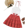 image:imageLYANER Womens 2 Piece Sets Summer Lace Halter Cami Crop Top and Mini Skirt Set Vacation Beach OutfitsRed Floral