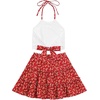 image:imageLYANER Womens 2 Piece Sets Summer Lace Halter Cami Crop Top and Mini Skirt Set Vacation Beach OutfitsRed Floral