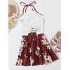image:imageLYANER Womens 2 Piece Sets Summer Lace Halter Cami Crop Top and Mini Skirt Set Vacation Beach OutfitsRed2