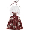 image:imageLYANER Womens 2 Piece Sets Summer Lace Halter Cami Crop Top and Mini Skirt Set Vacation Beach OutfitsRed2