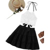 image:imageLYANER Womens 2 Piece Sets Summer Lace Halter Cami Crop Top and Mini Skirt Set Vacation Beach OutfitsSolid Black